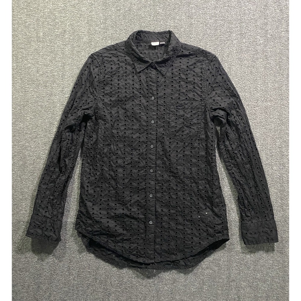 Gap Whimsygoth Chic Black Eyelet Cotton Button Down Long Sleeve Shirt Womens XS